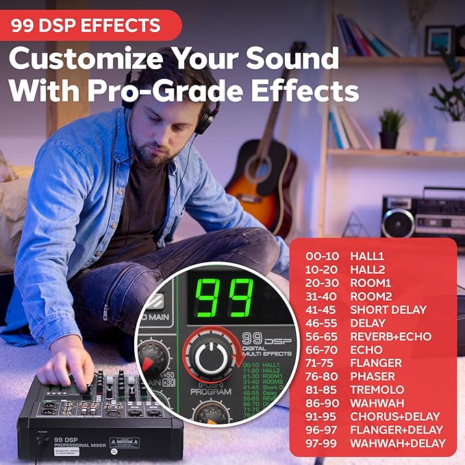 Pyle 6-Channel Audio Mixer, USB Interface, MP3 Compatible, XLR Inputs and LED - Image 6