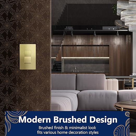 LIDER Brushed Gold Minimalist Design Decorator Switch, Frameless Paddle Wall - Image 6