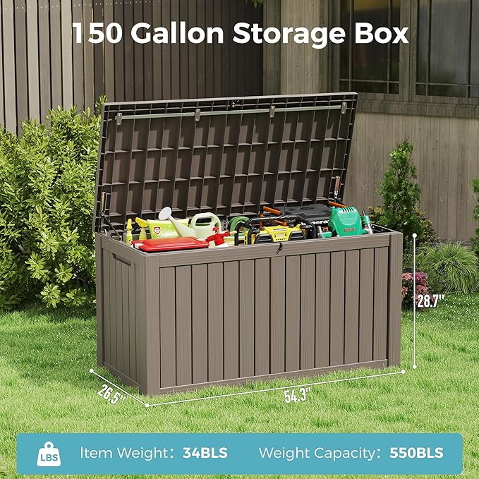 NUNU LAB 151 Gallon Outdoor Storage Box, Resin Large Sturdy Deck Box, Backyard - Image 2