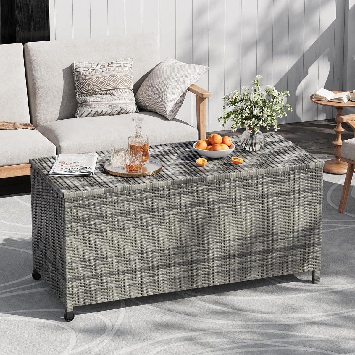 garvee 125 gallon large deck box waterproof pe, side view