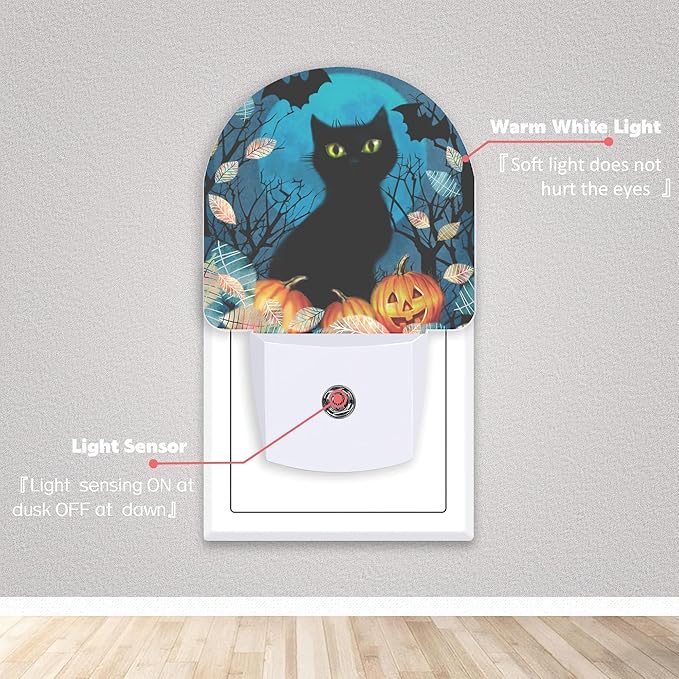 Axxitude Halloween Black Cat Bat Pumpkins Night Lights Plug into Wall - Image 2