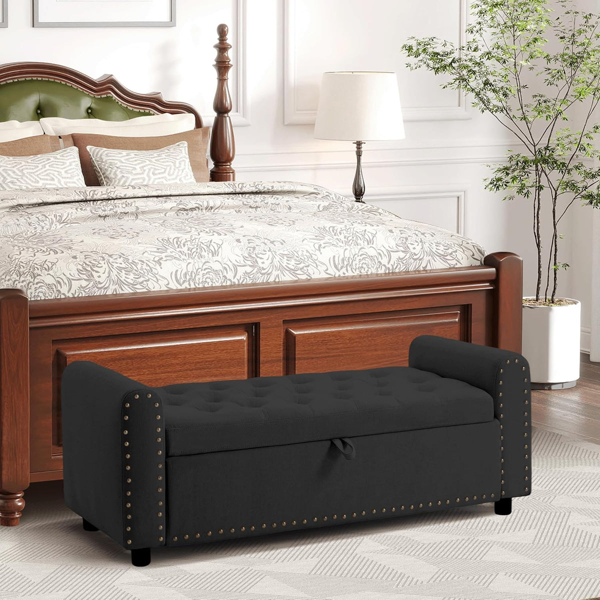 ottoman with storage, tufted storage bench for bedroom, main product view