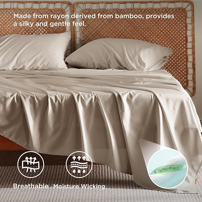 Bedsure Full Size Bed Sheets, Cooling Sheets, Rayon Derived from Bamboo - Image 3