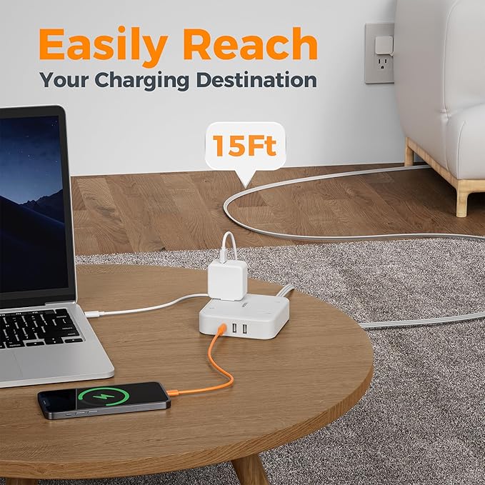 Surge Protector Flat Extension Cord 15Ft, TESSAN Flat Plug Power Strip - Image 5