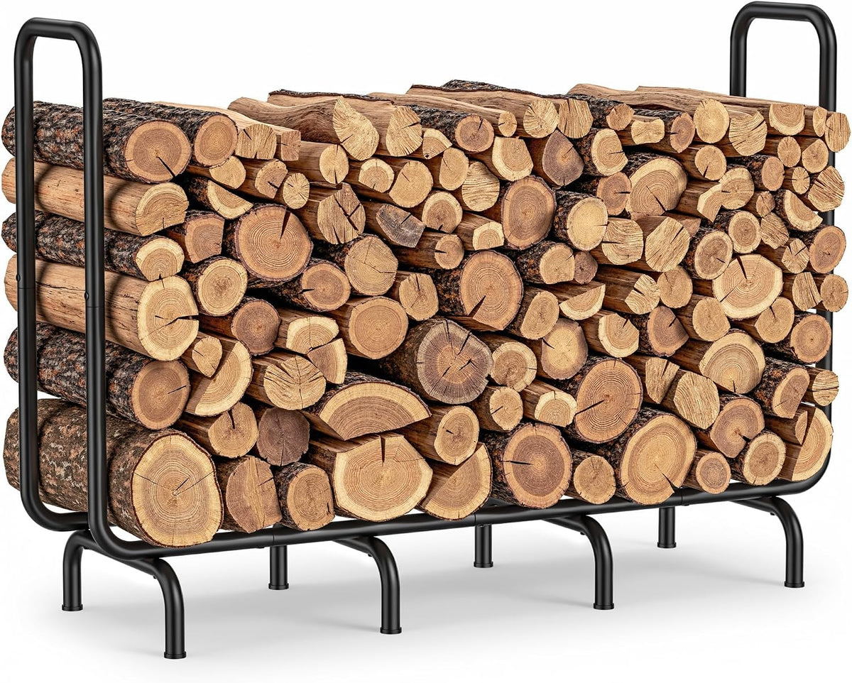 4.5ft firewood rack outdoor, heavy duty metal wood shown in use