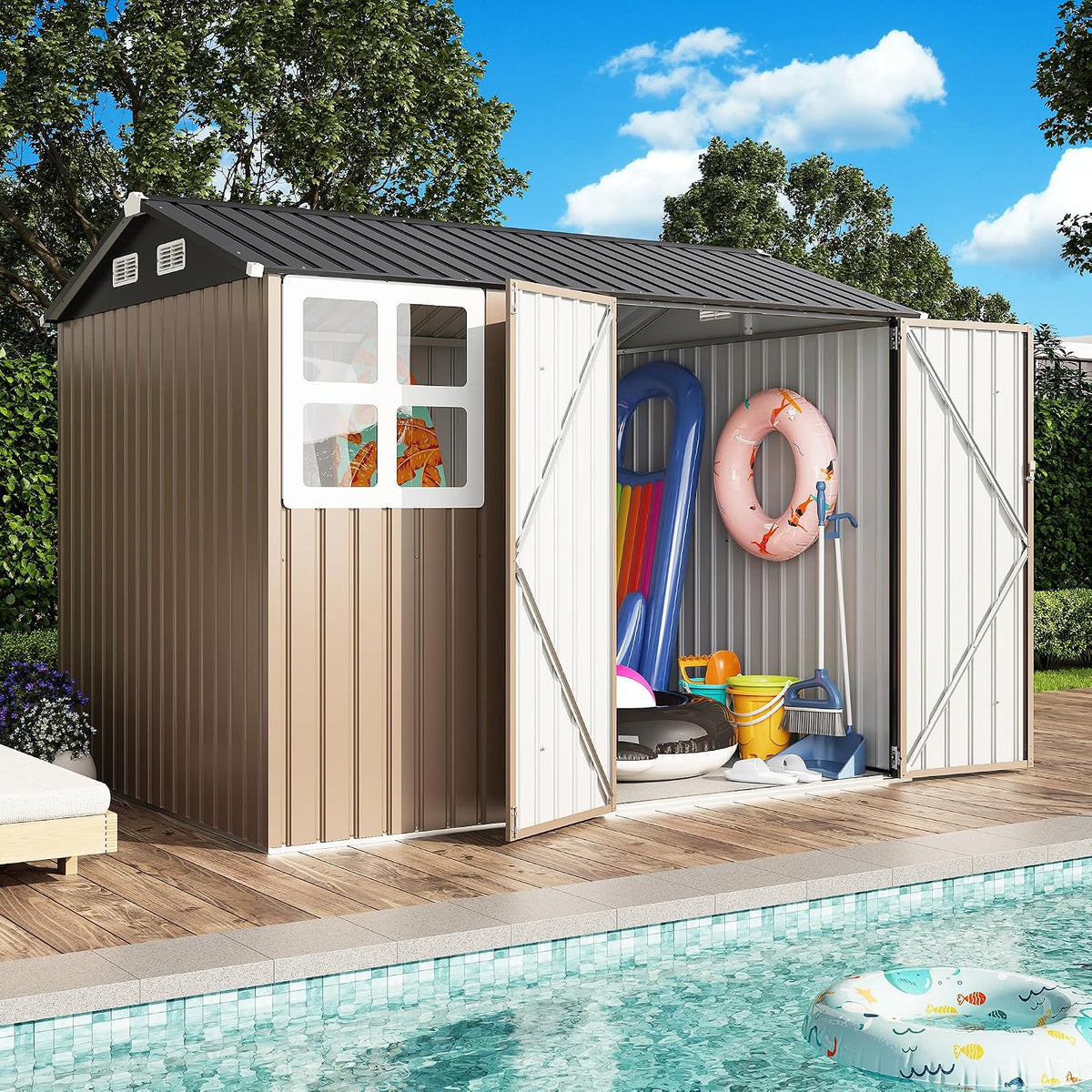 ironck 8x6ft outdoor storage shed with clear window, main product view