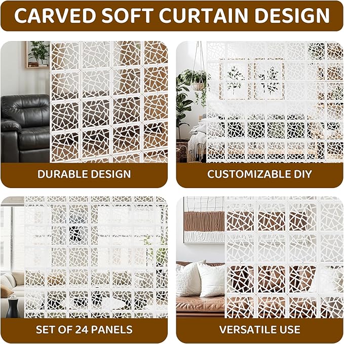 24 Pcs PVC Hanging Room Divider, Flower Carving Pattern Panels, Decorative Wall - Image 4
