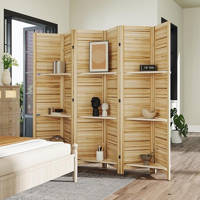 HOMCOM Room Divider, 6 Panel 67" Tall Wood Privacy Screen - Image 8