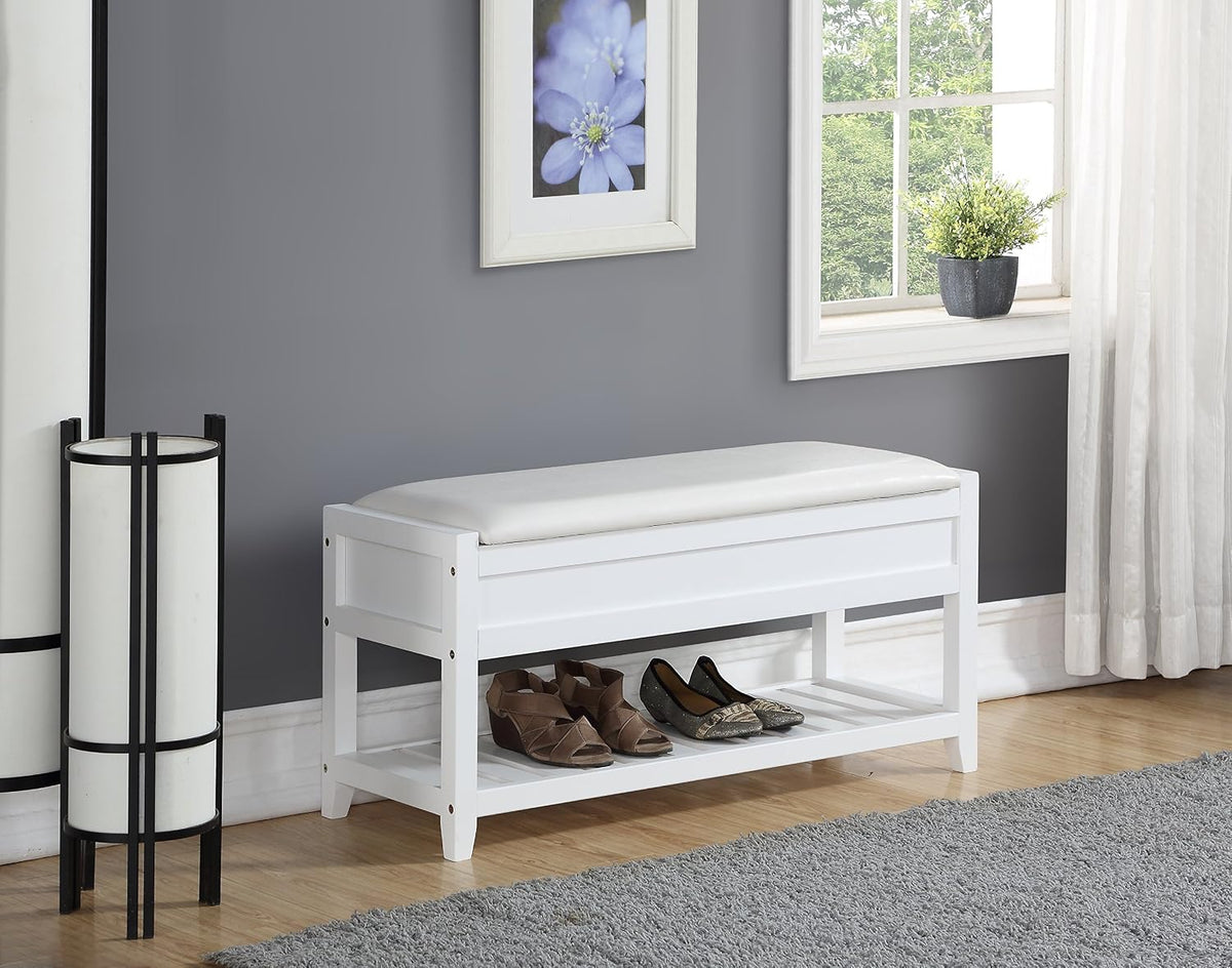 roundhill furniture rouen clean white seating bench with, main product view