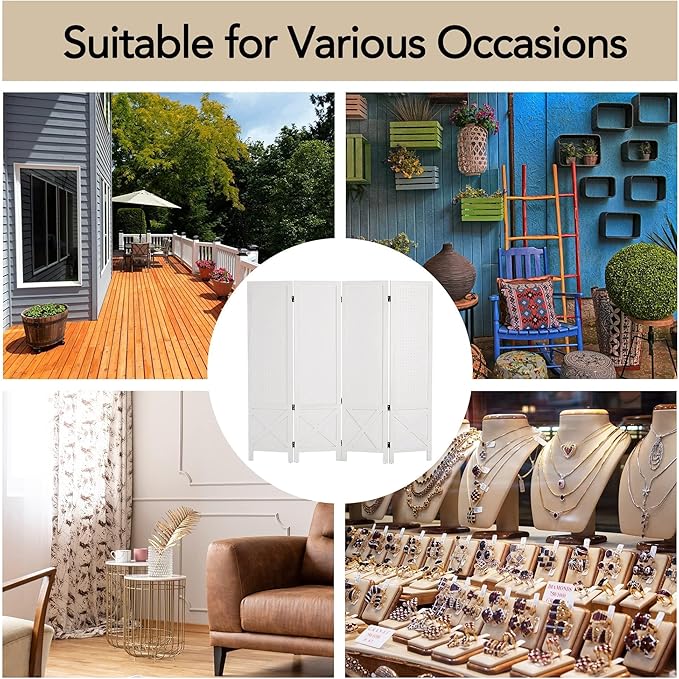 Wnutrees 4 Panel Pegboard Display, 5 Ft Wood Folding Privacy Screens Room - Image 7