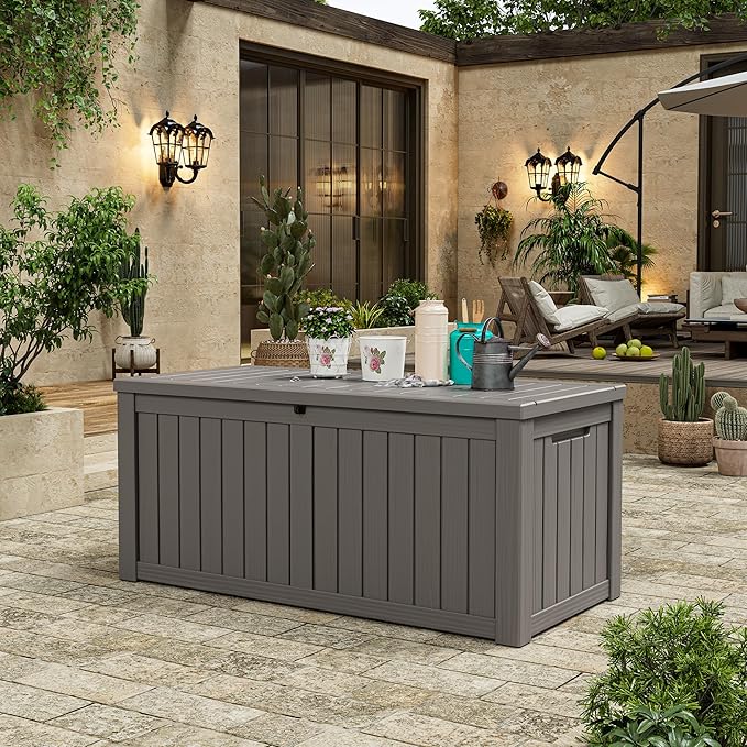 Outdoor Storage Box, 120 Gallon Deck Box, Resin Waterproof Outside Storage Bench - Image 2