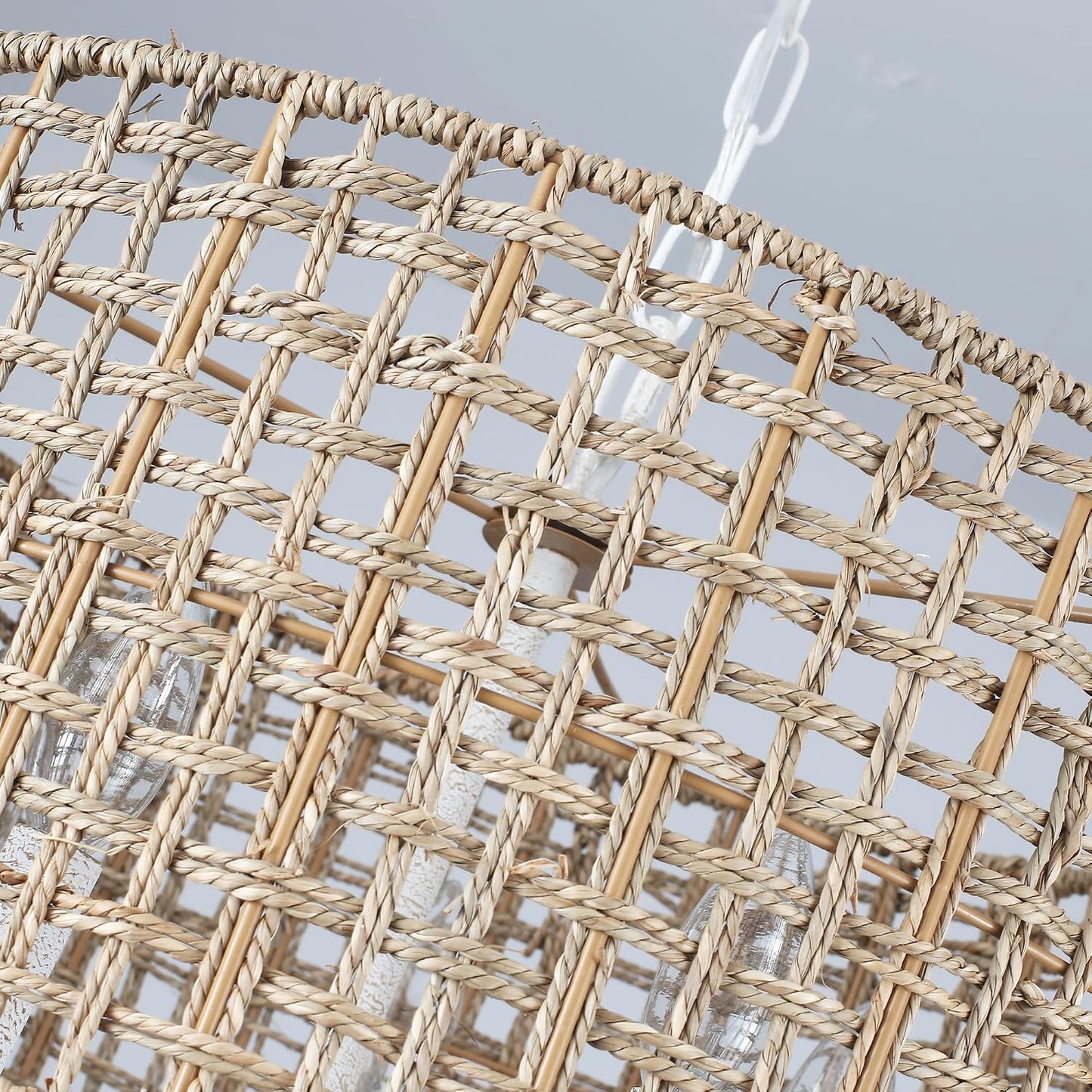 Rattan Chandelier 5-Light Farmhouse Boho Pendant Light Fixture for Dining Room Brown and White Woven Chandeliers for Ceiling Light,Bedroom,Living Room,Foyer,Kitchen Island,Coastal,Stairway,Hallway
