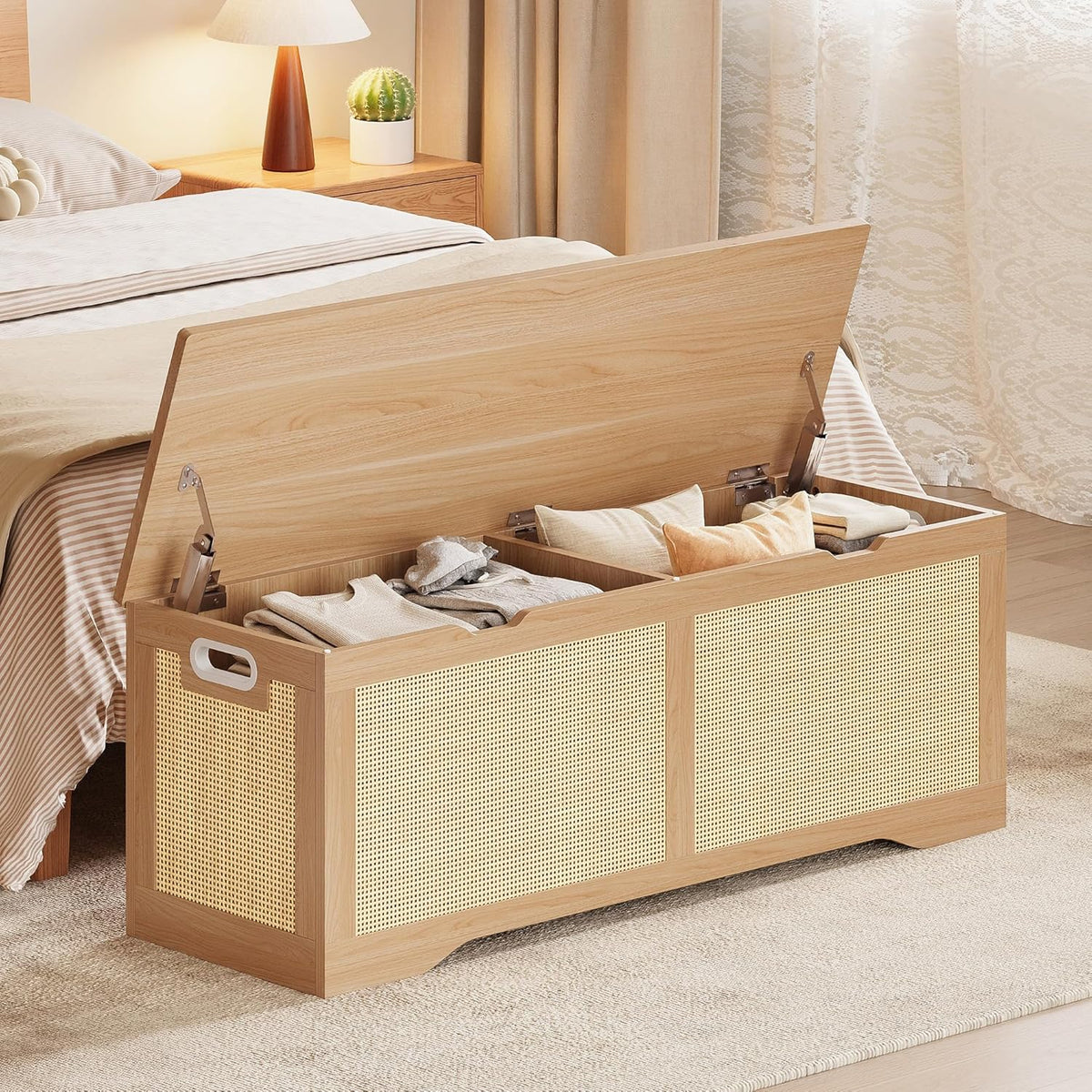 likimio 47.2" rattan storage ottoman bench chest, rustic, main product view