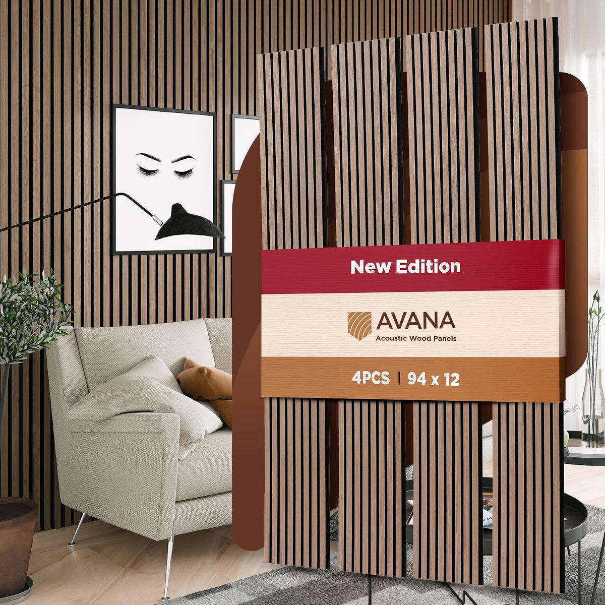 Avana Acoustic Wood Wall Panels – 94.4 x 12.6 Inch Smoke Walnut Acoustic Panels