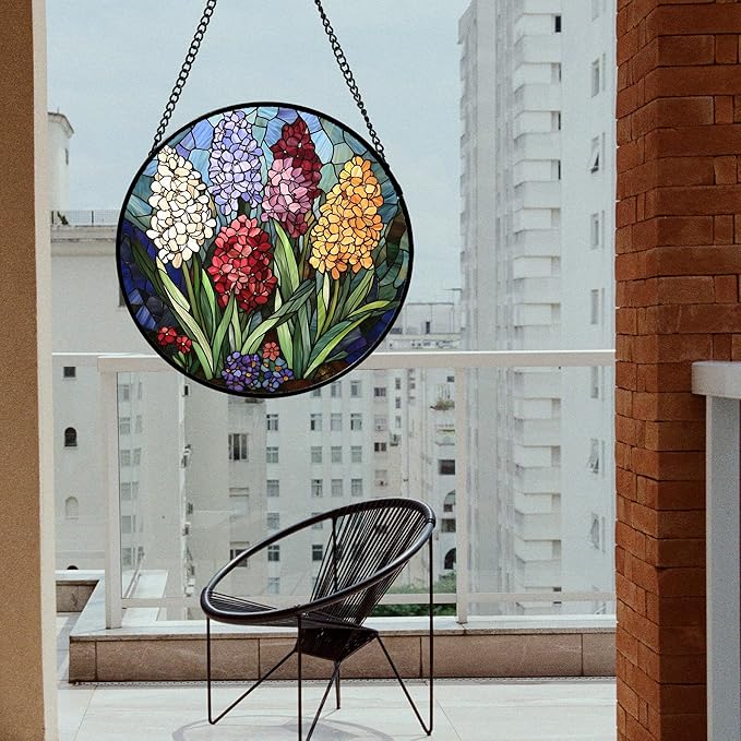 DASTOLL Stained Glass Window Hanging, Colorful Hyacinth Flowers Suncatcher - Image 2