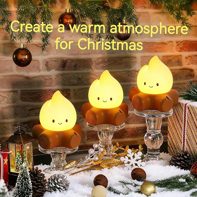 3 PCS Campfire Night Light, Rechargeable Flame Lamp, Cute Desk Lamps - Image 3