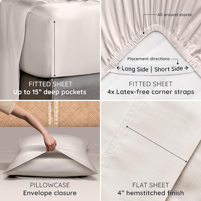 Bambaw 100% Viscose Derived from Bamboo Sheets Full Size Set – 4pcs Cooling - Image 5