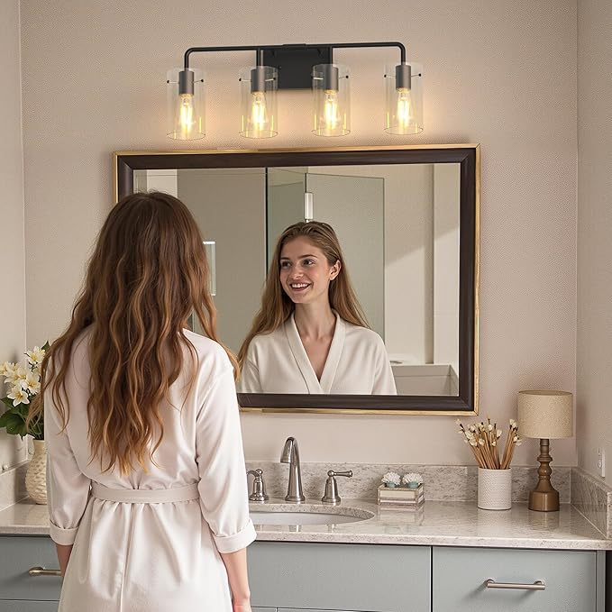 L LOHAS LED 4-Light Bathroom Light Fixtures, 26.37" Black Bathroom Vanity Light - Image 9
