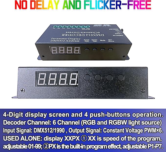 CANRIA DC 5V-24V 6 Channel DMX512 Decoder LED Controller, - Image 3