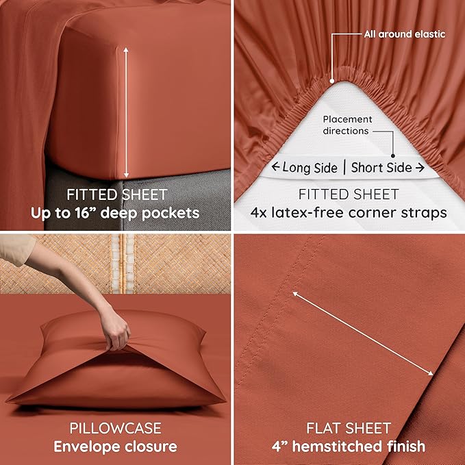 Bambaw 100% Viscose Derived from Bamboo Sheets King Size Set – 4pcs Super Soft - Image 5