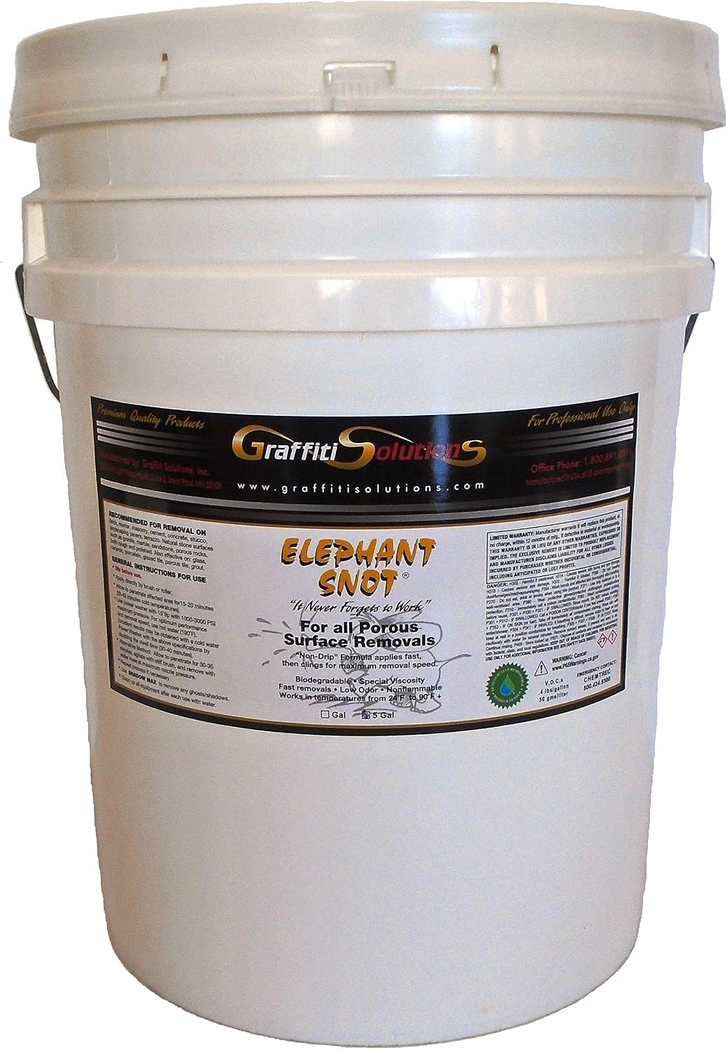 Elephant Snot Graffiti Remover (5 gallons) | Biodegradable Formula for Swift Elimination on Porous Surfaces | Trusted by Professionals