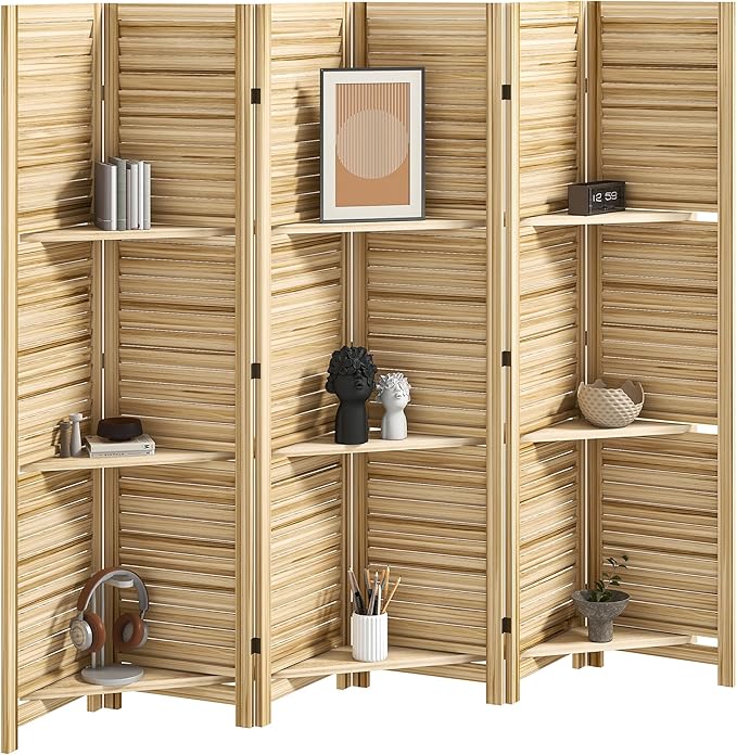 HOMCOM Room Divider, 6 Panel 67" Tall Wood Privacy Screen by HOMCOM