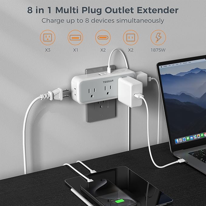 Multi Plug Outlet Extender, Wall Charger, TESSAN Multiple Plug Surge Protector - Image 2