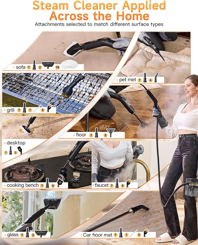 Gautye Steam Cleaner, 3 Level Adjustable Handle, 10s Heat Up, 2.11 Quarts Tank - Image 4