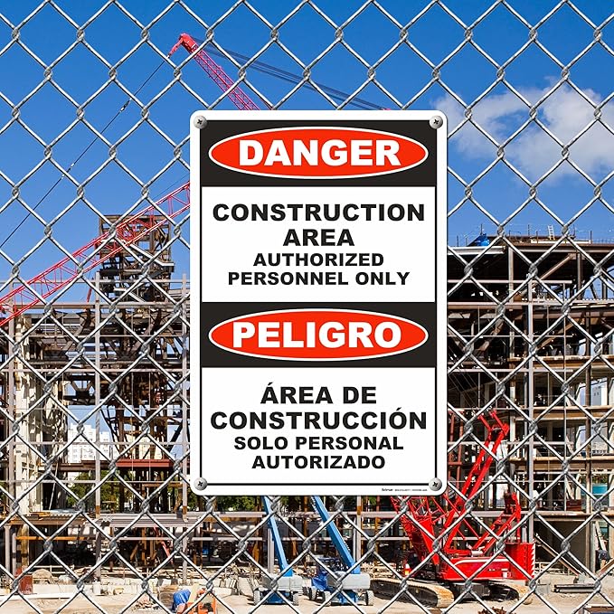 Brimar - 12" x 18" - Bilingual Danger Construction Area Authorized Only Sign - - Image 4