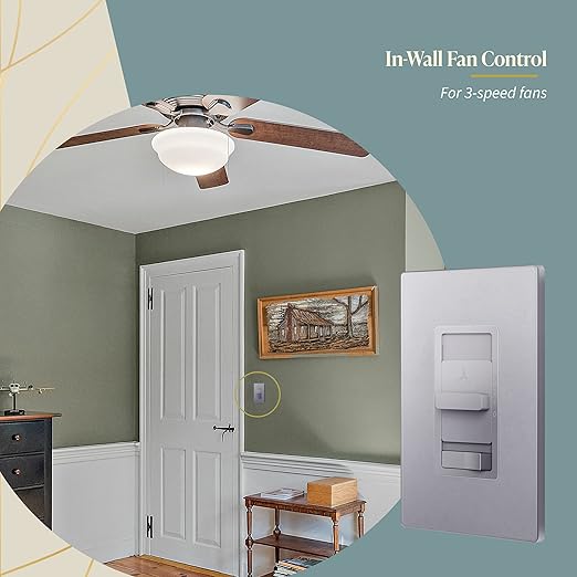 TOPGREENER Kalide Light Switch and 3-Speed Ceiling Fan Control Combo, in Wall - Image 4