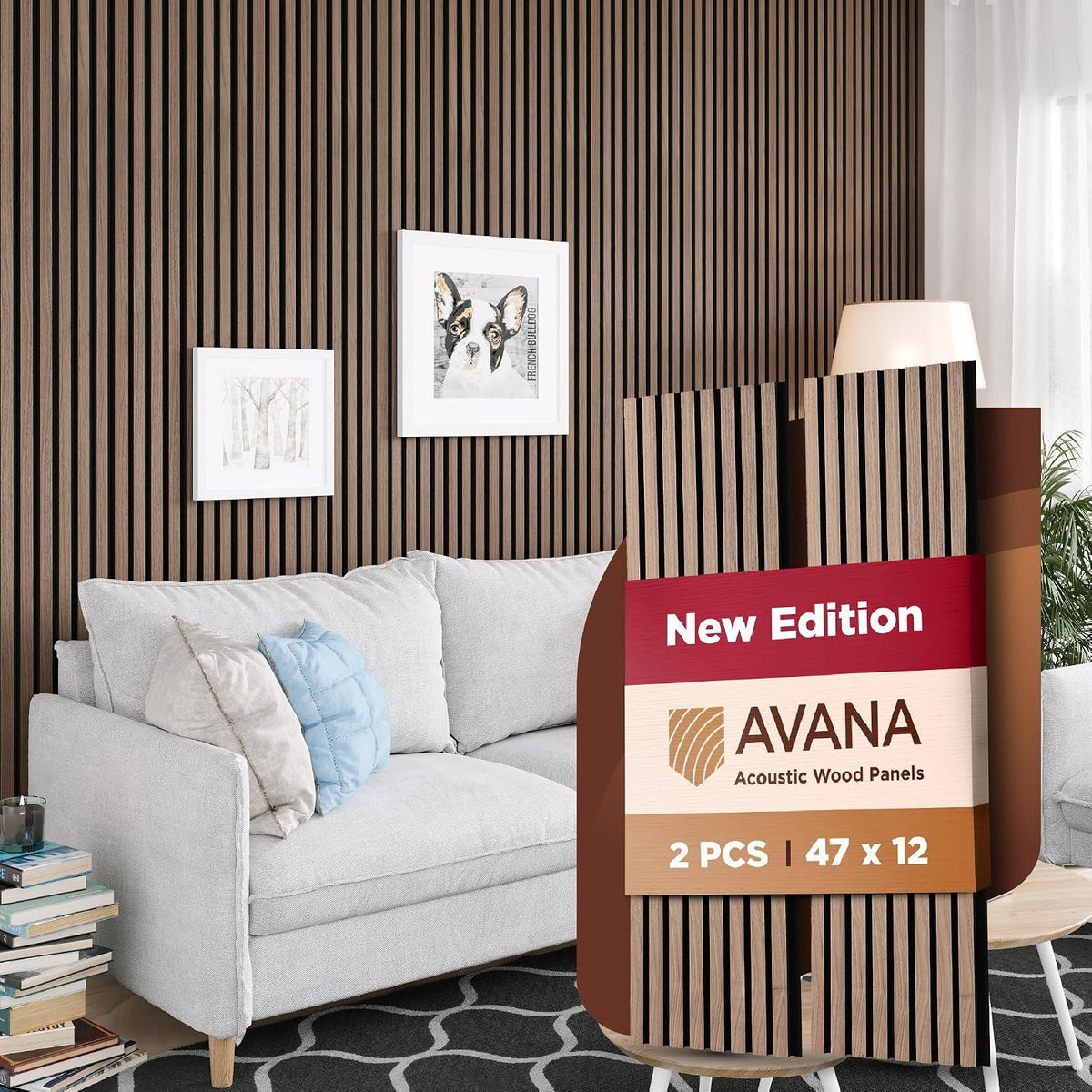 Avana Acoustic Wood Wall Panels – 47.2 X 12.6 Inch Walnut Acoustic Panels 2 PCs