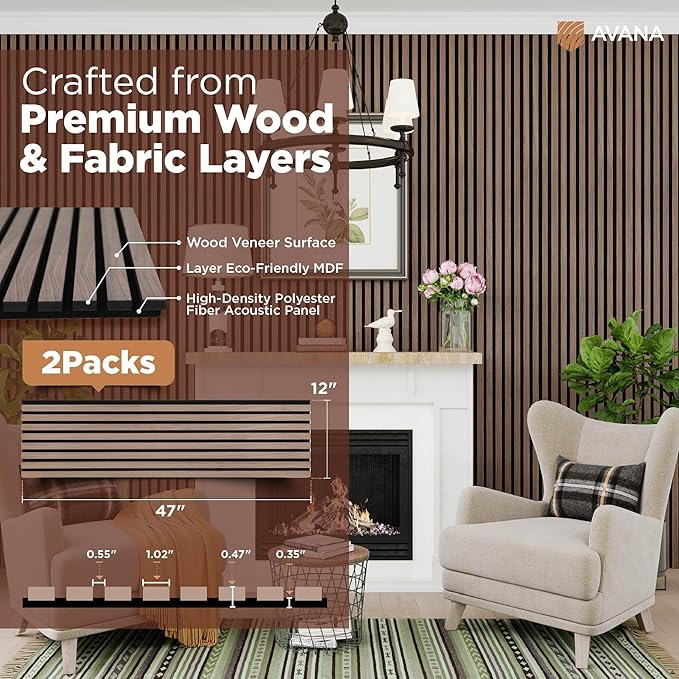 Avana Acoustic Wood Wall Panels – 47.2 X 12.6 Inch Walnut Acoustic Panels 2 PCs - Image 4