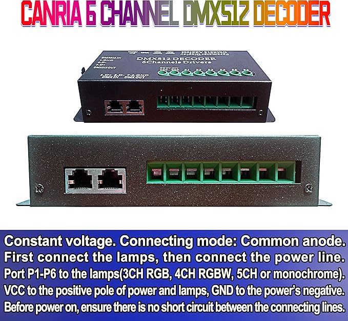 CANRIA DC 5V-24V 6 Channel DMX512 Decoder LED Controller, - Image 2