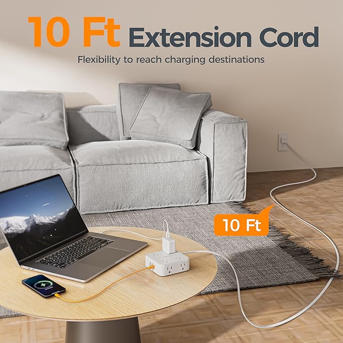 TESSAN 10 Ft Flat Plug Extension Cord - Image 2