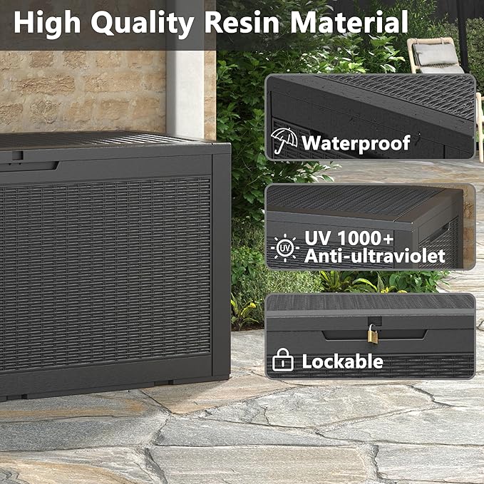 NUNU LAB 102 Gallon Large Waterproof Resin Deck Box, Lockable Outdoor Storage - Image 8