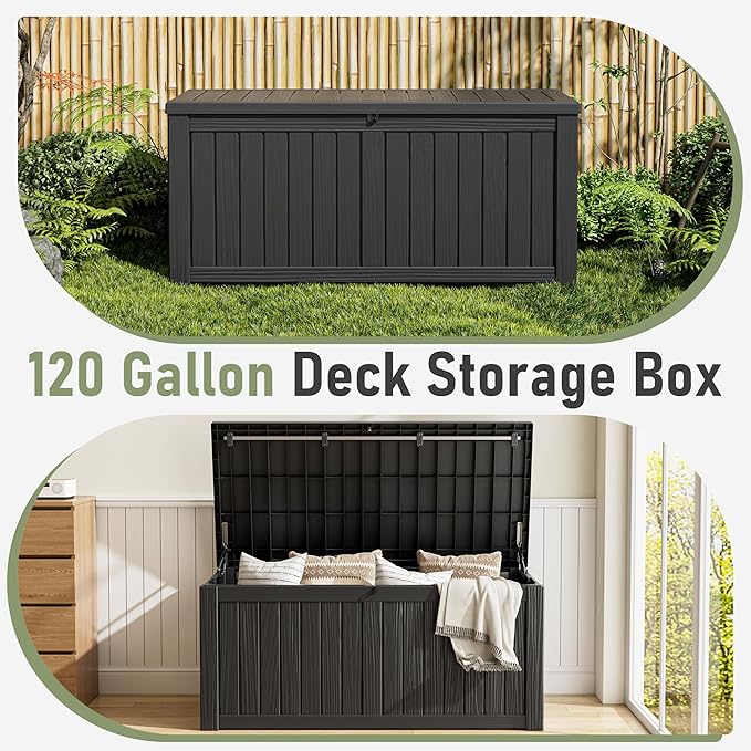 Outdoor Storage Box, 120 Gallon Deck Box, Resin Waterproof Outside Storage Bench - Image 8