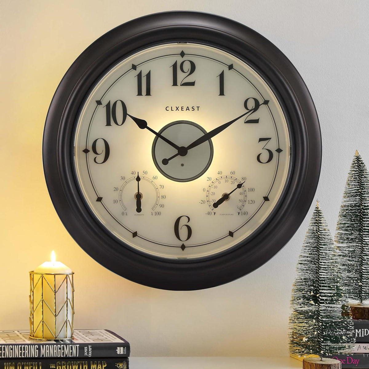 CLXEAST Illuminated Indoor Outdoor Clocks Waterproof 18 inch