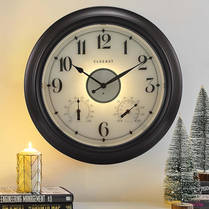 CLXEAST Illuminated Indoor Outdoor Clocks Waterproof 18 inch by CLXEAST