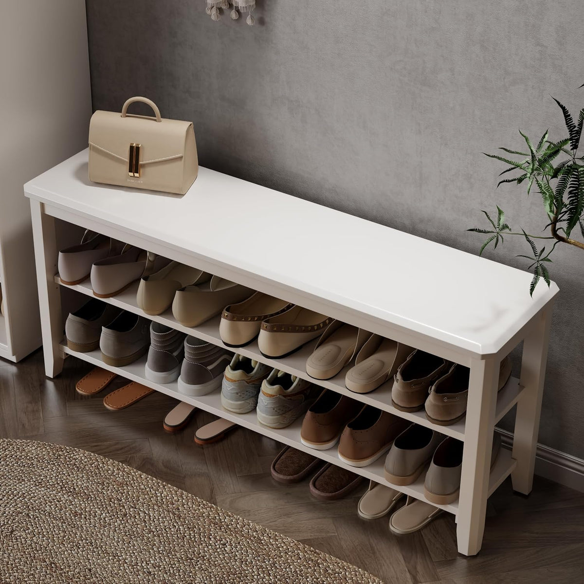 aqimuele wood shoe rack bench, 2 tier shoe, main product view