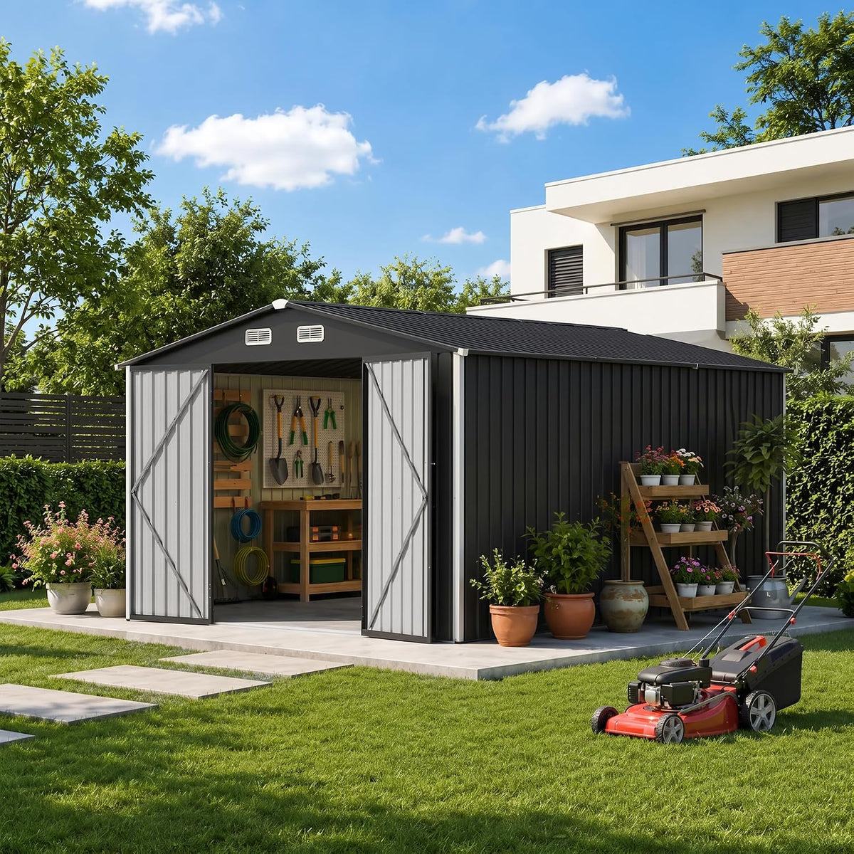 10x12 ft outdoor storage shed, metal garden shed, main product view
