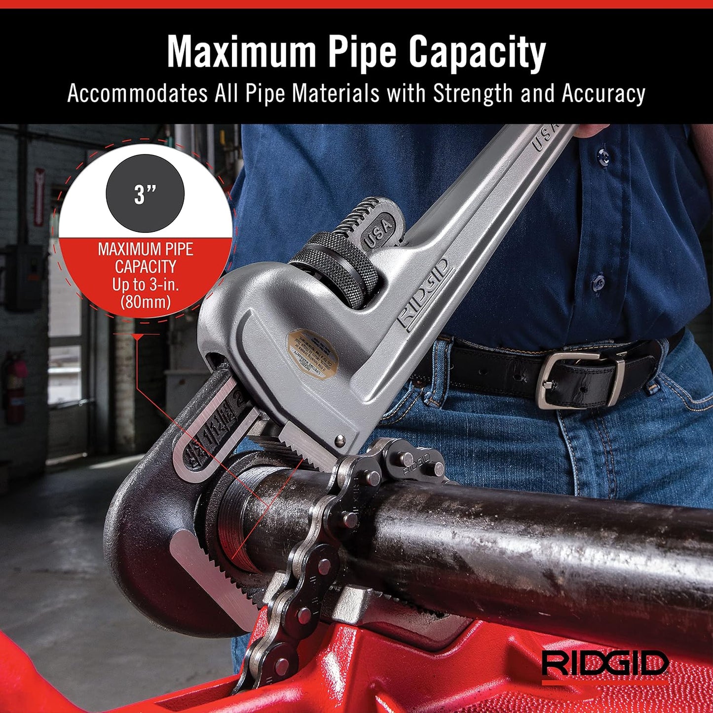 RIDGID 31105, 31100, & 31095 Aluminum Straight Pipe Wrenches; 18-inch & 14-inch, Silver