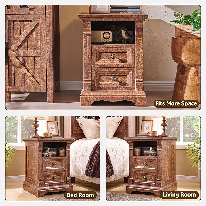 Farmhouse Nightstand with Charging Station, Wooden Sofa Table w/Roman Column - Image 3
