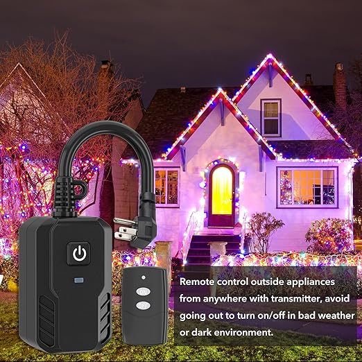 BN-LINK Outdoor Remote Control Outlet Plug Black, Indoor Wireless Outlet Switch - Image 4