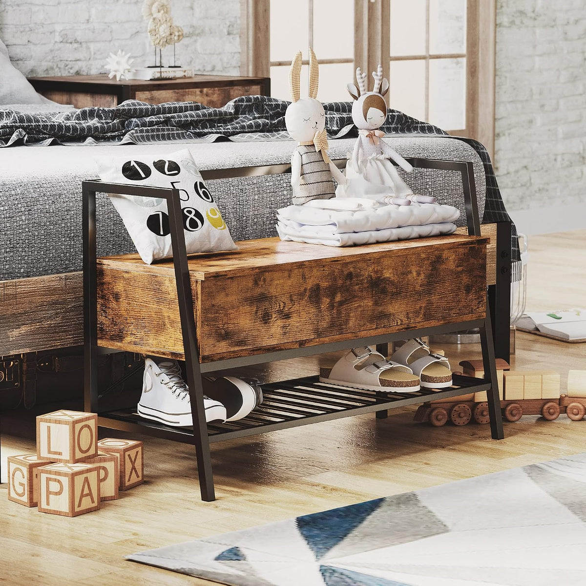 ironck shoe storage bench with practical storage for, front angle view