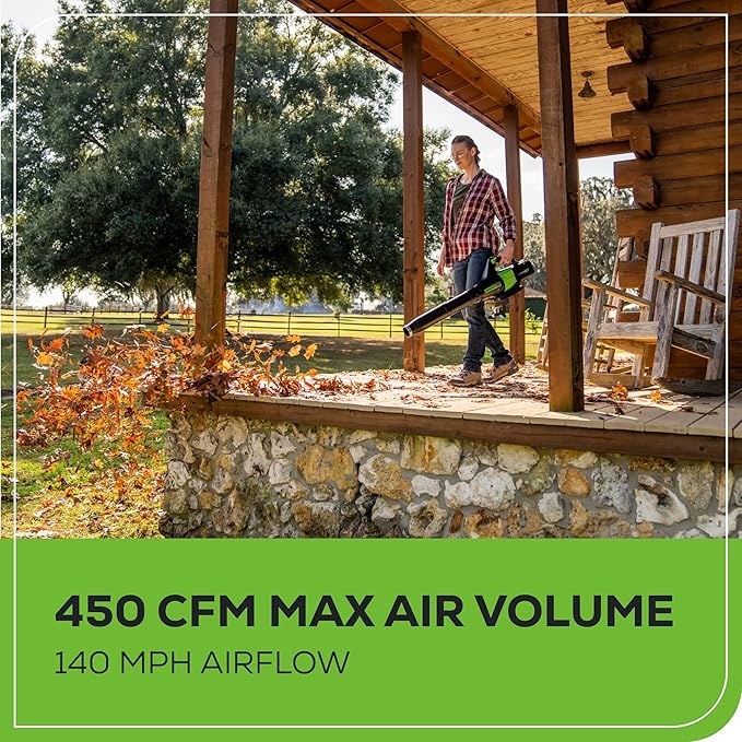 Greenworks 60V 450 CFM Cordless Leaf Blower, 2.0 Ah Battery and Rapid Charger - Image 4