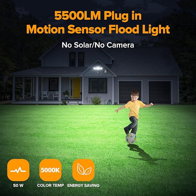 LUTEC 50W Motion Sensor Outdoor Lights, 5500 LM Plug in Flood Light Outdoor - Image 2