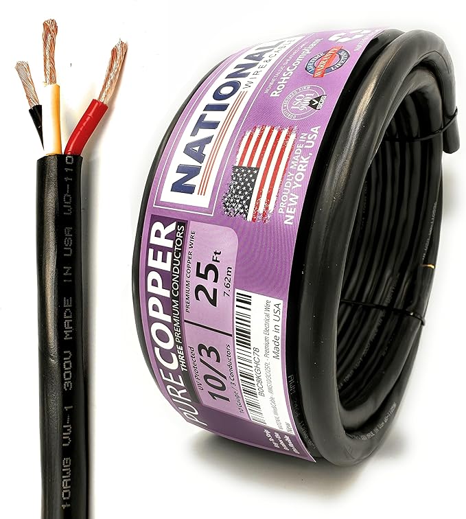 NATIONAL Wire & Cable – 10 AWG 3-Conductor Premium Copper Wire, 25 ft, Stranded by NATIONALWireCable
