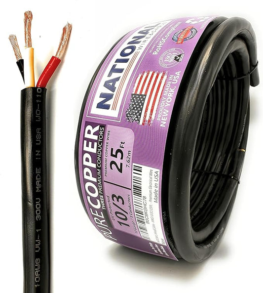 NATIONAL Wire & Cable – 10 AWG 3-Conductor Premium Copper Wire, 25 ft, Stranded by NATIONALWireCable