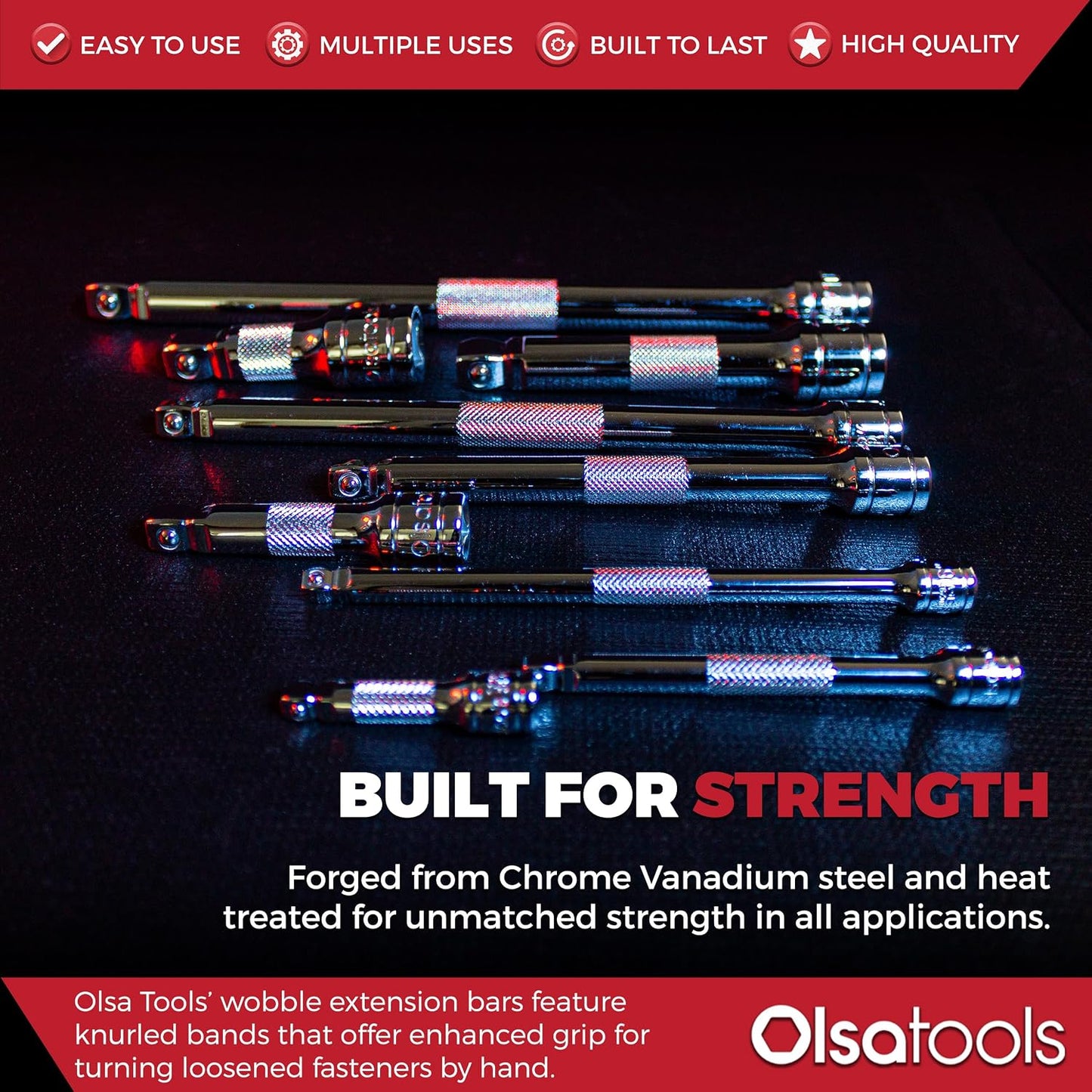 Olsa Tools Wobble Socket Extension Set - 9Pc Cr-V Dual Function Extension Bars - 1/2", 3/8", 1/4" Drive Ratchet Attachments with Non-Slip Grip - High-Performance Garage Tool - Part 1460