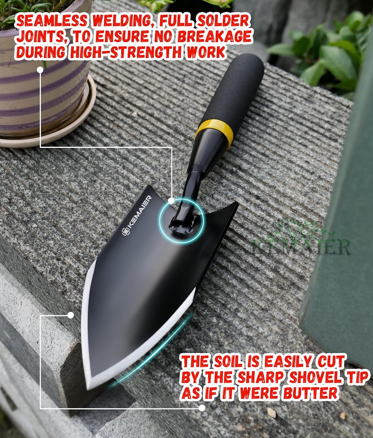 Kemaier Heavy Duty Gardening Hand Trowel - Carbon Steel Shovels Tool | Sharp Weeding, Precision Digging, Industrial-Duty Garden Spade, Engineered for Pros Who Demand More